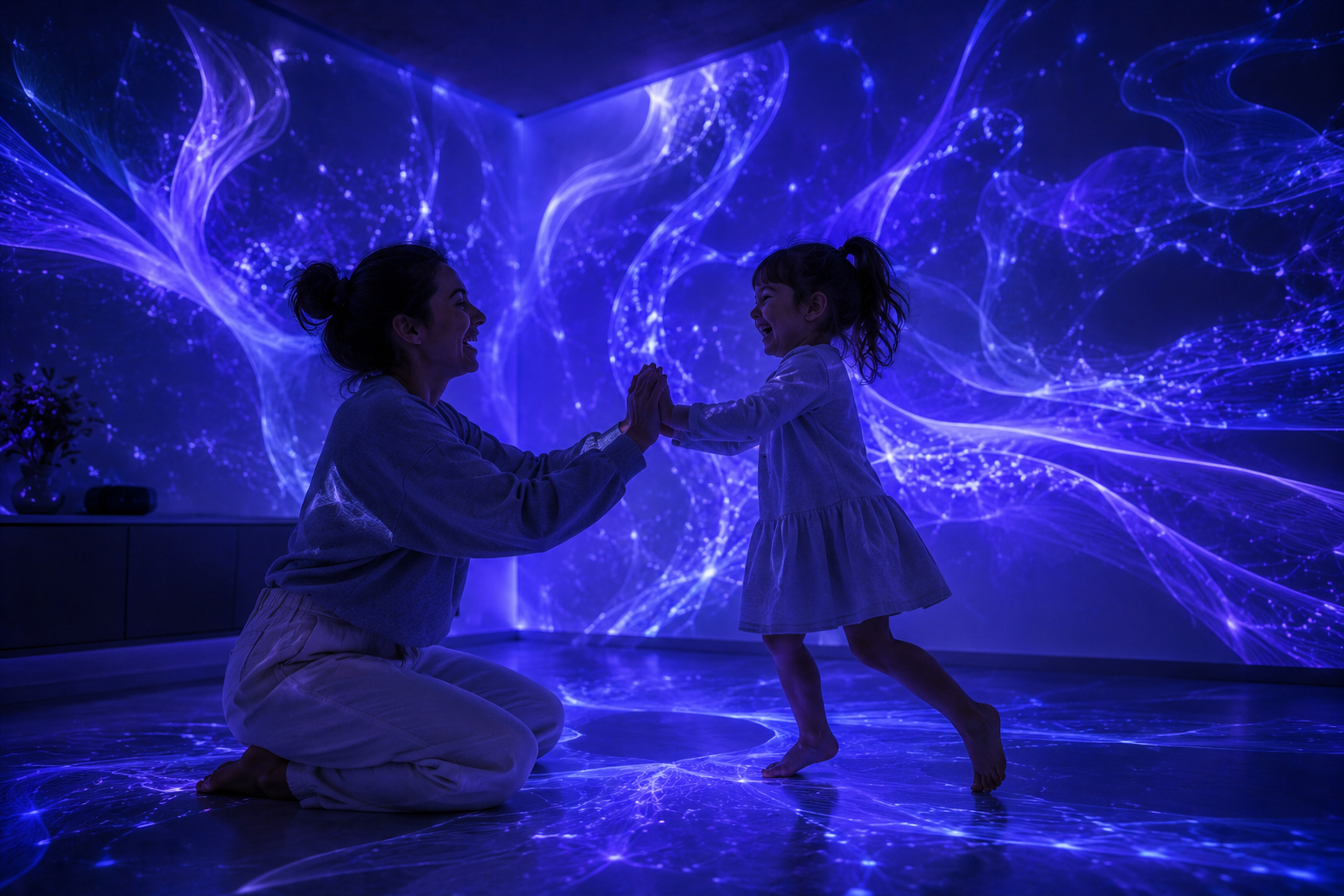 Mother and child in a bio-reactive room